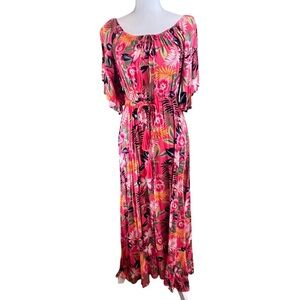 LABEL‎ OF LOVE Anthropologie Floral Maxi Dress L Tropical Beach Island Vacation